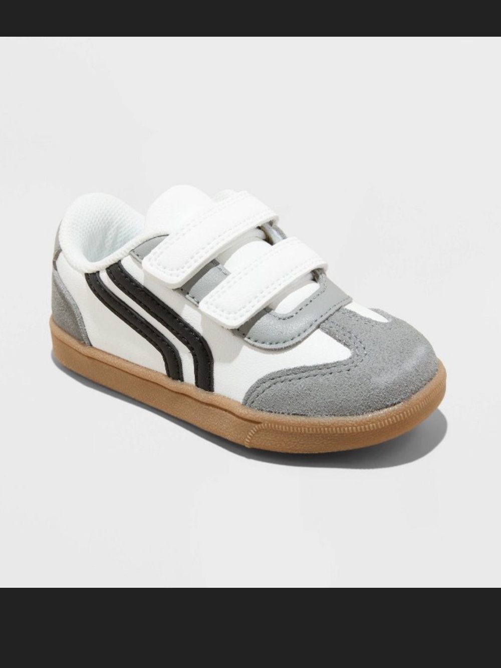 New size 12 toddler  White & Gray Velcro Sneakers with Black Stripes